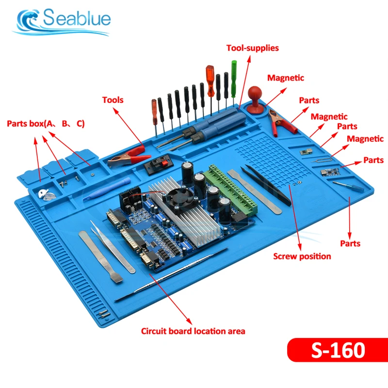 

S-160 ESD Теплоизоляционный рабочий коврик, паяльная станция, коврик для ремонта телефона, компьютера, магнитный термостойкий изоляционный коврик BGA