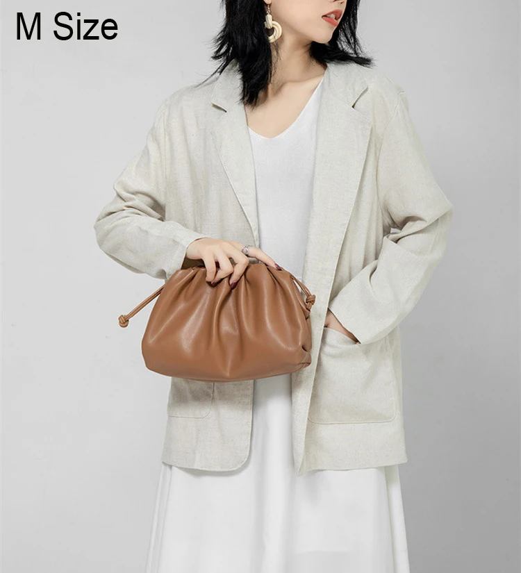 38cm Big Leather Pouch Handbag Women Soft High Quality Fashion Luxury Designer Clutch Bag Lady Large Ruched Cloud Shoulder Bag