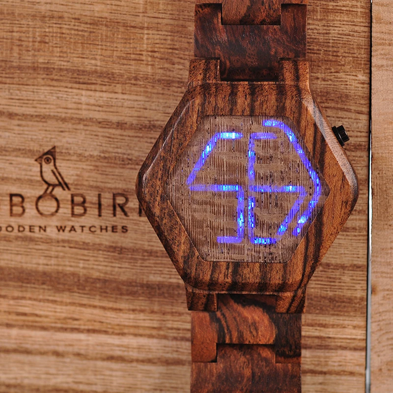 Светодиодный дисплей деревянные часы BOBOBIRD мужские наручные часы Дерево ночного видения relogio masculino с подарочной коробкой V-T05