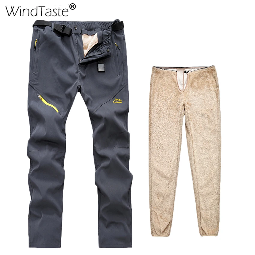 WindTaste зимние мужские 2 шт. съемные флисовые походные брюки для спорта на открытом воздухе, скалолазания, кемпинга, треккинга, мужские тепловые брюки KA149