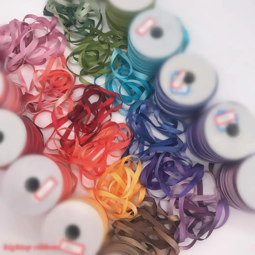 7mm silk ribbon variegated color, real pure mulberry silk woven double face taffeta silk ribbons for embroidery high quality