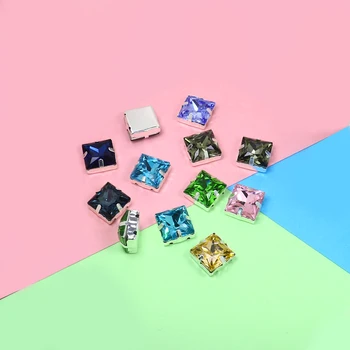 

Glass Crystal silver claw settings 14mm mix colors square shape Sew on rhinestone strass rhinestones sewing flactback stones