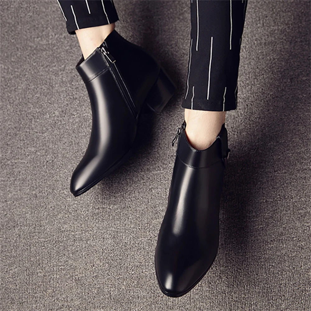 Chelsea Boots Black Men's Short Boots Leather Men's Leather Boots Pointed High-top Shoes Spring Autumn Casual Dress Shoes Men