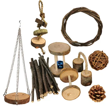 

Hamster chew toy bag, pure natural wood parrot Guinea pig My Neighbor Totoro fitness toy accessories dumbbell sports bell set