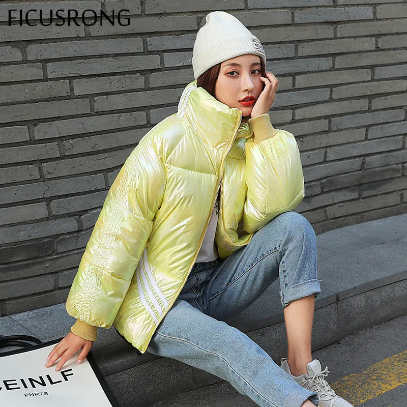 

FICUSRONG Short Stand Collar Multicolor Down Jackets Coats Fashion Autumn Winter Women Warm Parkas