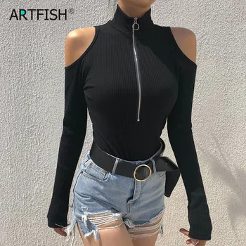 

Autumn Winter Off Shoulder Bodysuits Women Turtleneck Skinny Zip Sexy Body Bodycon Knitted Bodysuits Rompers Outfits Party M0584