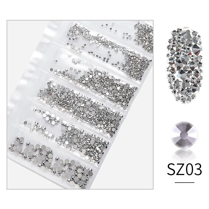 SZ03 1300 шт многоразмерные Стразы для ногтей 3D украшения для ногтей Кристаллы ювелирные амулеты перегородки смешанного размера для ногтей аксессуары - Цвет: SZ03