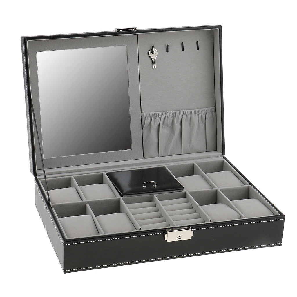 

Multifunction Jewelry Watch Storage Display Makeup Box With Mirror Organizer