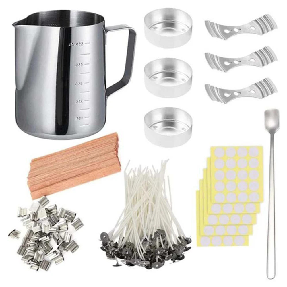 1Set Candle Making Tool Kit Pouring Pot Wicks Sticker Candle Fixator Craft Tools DIY Handmade Set With Cotton Core Holder