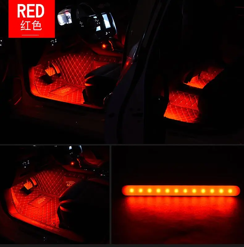 Автомобильный RGB светодиодный музыкальный голосовой Звук управление Автомобильный интерьер декоративная атмосфера Авто RGB дорожка напольный светильник с пультом дистанционного управления 12 В