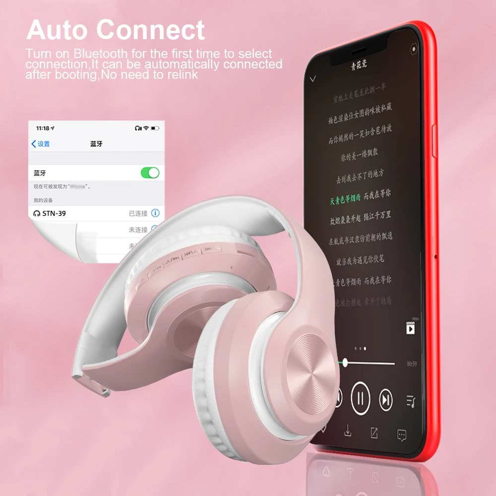 Macaron Head mounted headphoneds wireless bluetooth 5 0 earphones sports Running music Party headset TF Card 3 5 mm with Mic