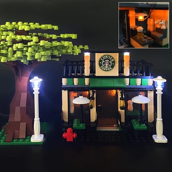 

City Mini street Retail Store ville shop Miniature Building Block Cafe Plant Tree Model Light Street Light LED Lamps tiendas toy
