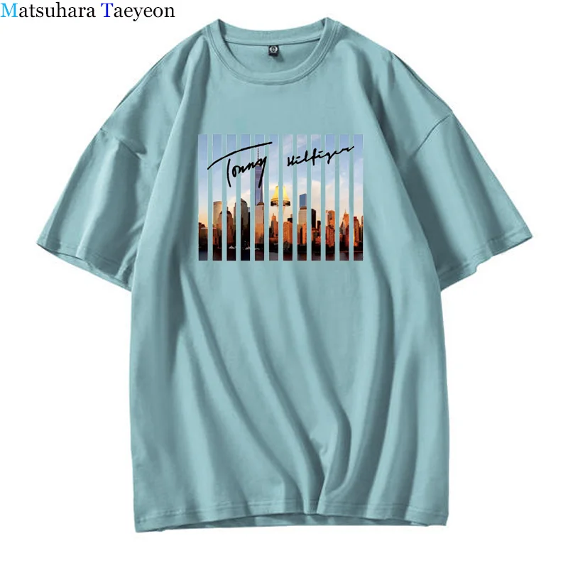 

Футболка мужская с принтом пейзажа, модный топ в стиле хип-хоп, аркадная уличная одежда для студентов, хлопковая рубашка с коротким рукавом