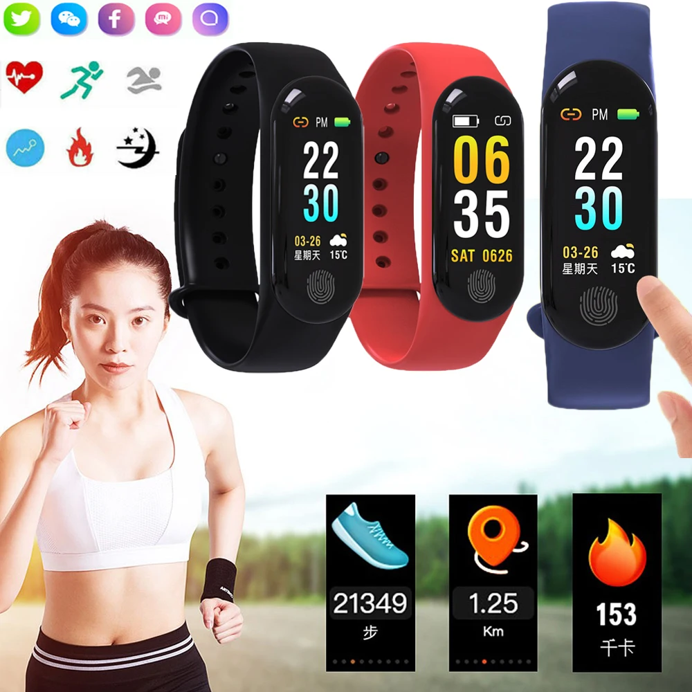M3 Plus Смарт-часы Браслет фитнес-трекер кровяное давление сердечный ритм SmartWatch 3F03