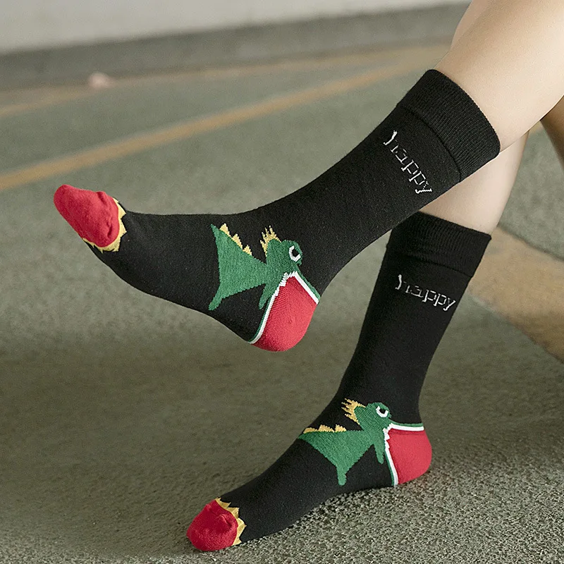Men Fashions Sloth Socks Pure Cotton Happy Style Meias Panda Elk Fox Flamingo Animal With Pattern Funny Sockken For Lovers