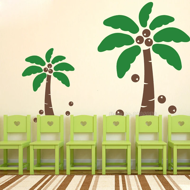 

Cute Coconut Tree Plant Wall Sticker For Living Room Removable Vinyl Palm Trees Wall Decals For Nursery Room Decoration LL2750