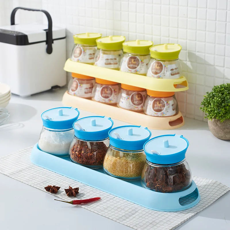 Kitchen Supplies Creative Seasoning Box Multi-functional Household Cruet Japanese Style Packaged Combination Glass Seasoning Pot