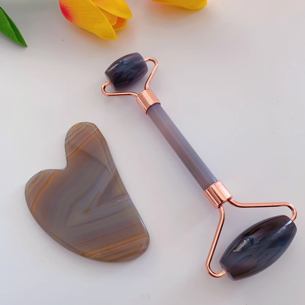 Роликовый массажер для лица гуаша инструмент натуральный Agate каменный ролик тела