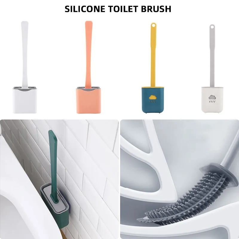 Montado en la pared de silicona TPR cepillo titular de desagüe rápido utensilios cepillo de limpieza para el baño hogar WC cuarto de baño conjuntos limpiador