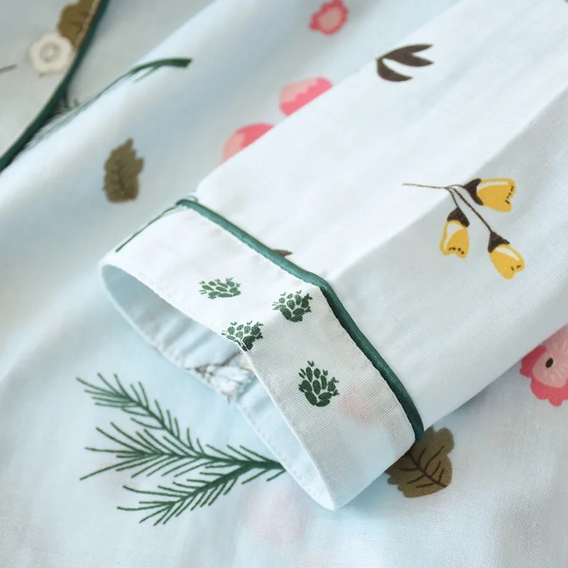 Женский пижамный комплект, комфортный, марлевый, хлопок, новинка, 2 шт., комплект одежды для сна, цветочный принт, женский, свободный, домашний, дышащий, для женщин