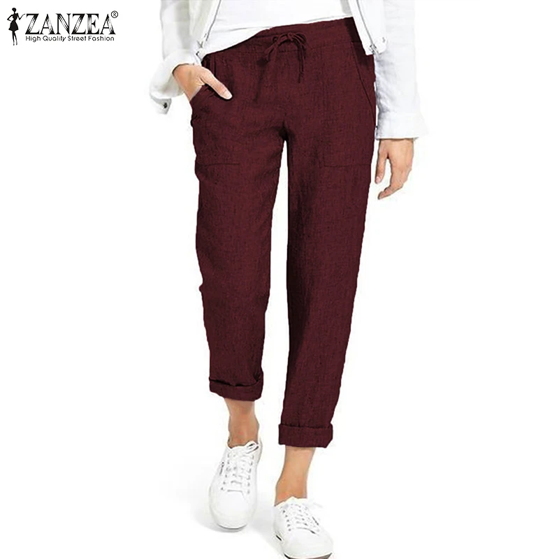 Повседневные женские брюки-карго на шнурке; осенние брюки; 2019 г.; ZANZEA; винтажные брюки с эластичной резинкой на талии; Pantalon; женские брюки