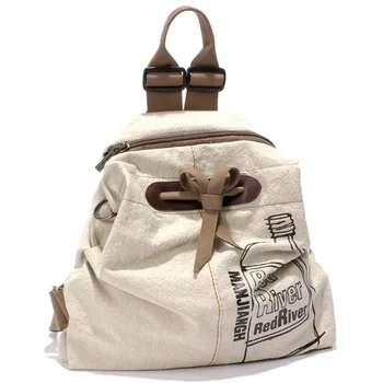 

FGGS-Cotton And Linen Backpack Female Korean Version Of The Graffiti Leisure Travel Backpack Pleated Trend Backpack