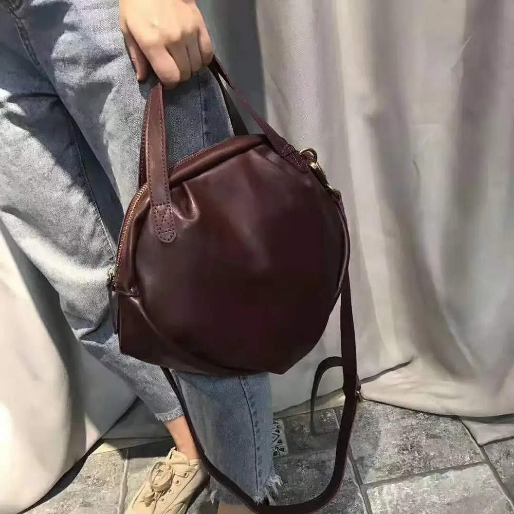 

100% Soft Genuine Leather Handbag Women Small Circular Bag High Quality Designer Shoulder Bags Female Messenger bolsa feminina