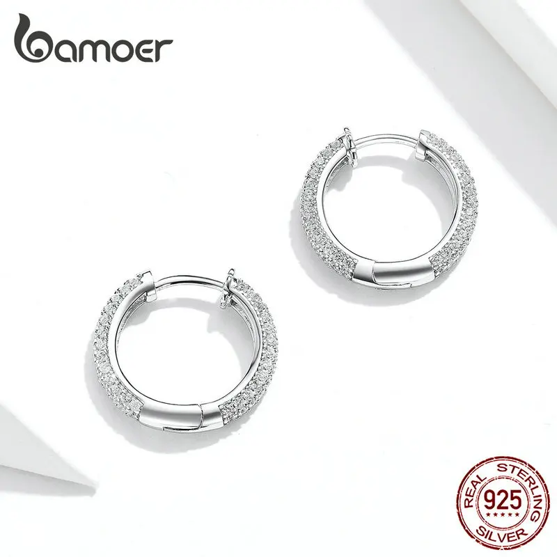 Bamoer Серьги-Обручи 925 пробы серебряные Роскошные серьги-кольца для женщин Свадебные обручальные украшения, подарки, аксессуары BSE300