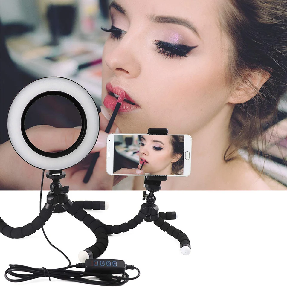 6.3Inch/16cm Ring Light Photographic Lighting with Octopus Tripod Phone clip Ring Lamp  For Youtube Makeup tiktok Video Live