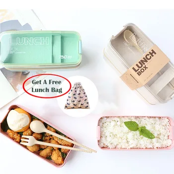 

750ml Portable Healthy Material Lunch Box 2 Layer Wheat Straw Bento Boxes Microwave Dinnerware Food Storage Container Food box