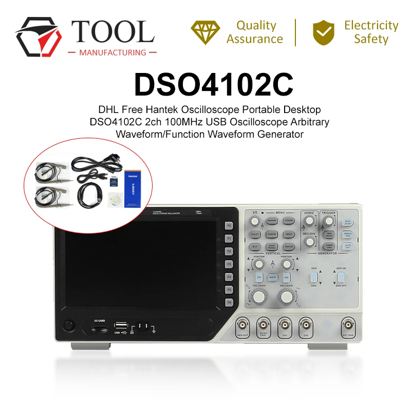 Цифровой осциллограф Hantek DSO4102C USB 100 МГц Полоса пропускания 2 канала Произвольный /