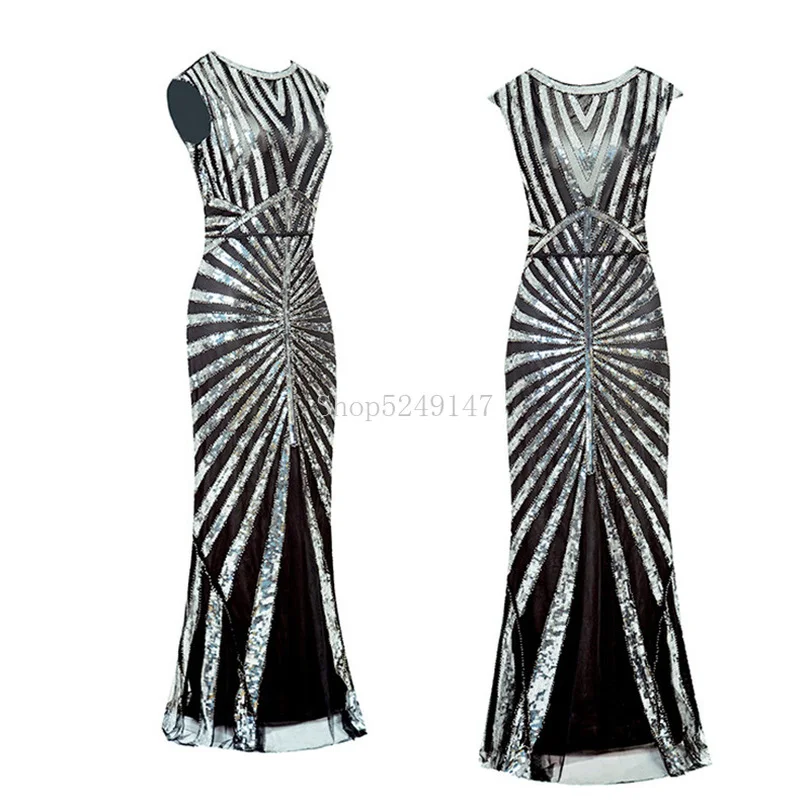 Женское платье 1920s Great Gatsby, длинное платье 20 s, винтажное платье с круглым вырезом, без рукавов, с открытой спиной, макси, вечерние платья для выпускного вечера, коктейльное платье