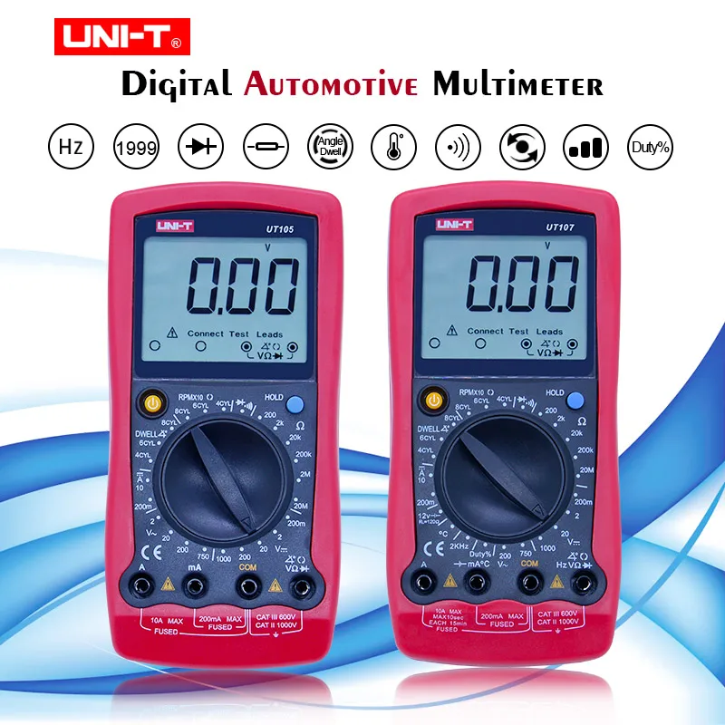 UNI-T UT105/UT107 Handheld DC/AC Digital Automotive Multimeter Multipurpose Meters Resistance Diode Tester Meter Measuring Tool