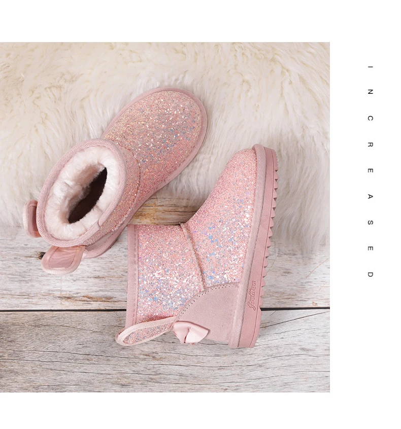 Winter Kids Fur Fashion Snow Boots Thick Child Genuine Leather Boots Warm Plush Soft Girls Boots Winter Ski Shoes for Baby