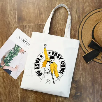 

FREDDIE MERCURY The Queen Band Print Reusable Shopping Bag Women Canvas Tote Bags Printing Eco Bag Shopper Shoulder Bags