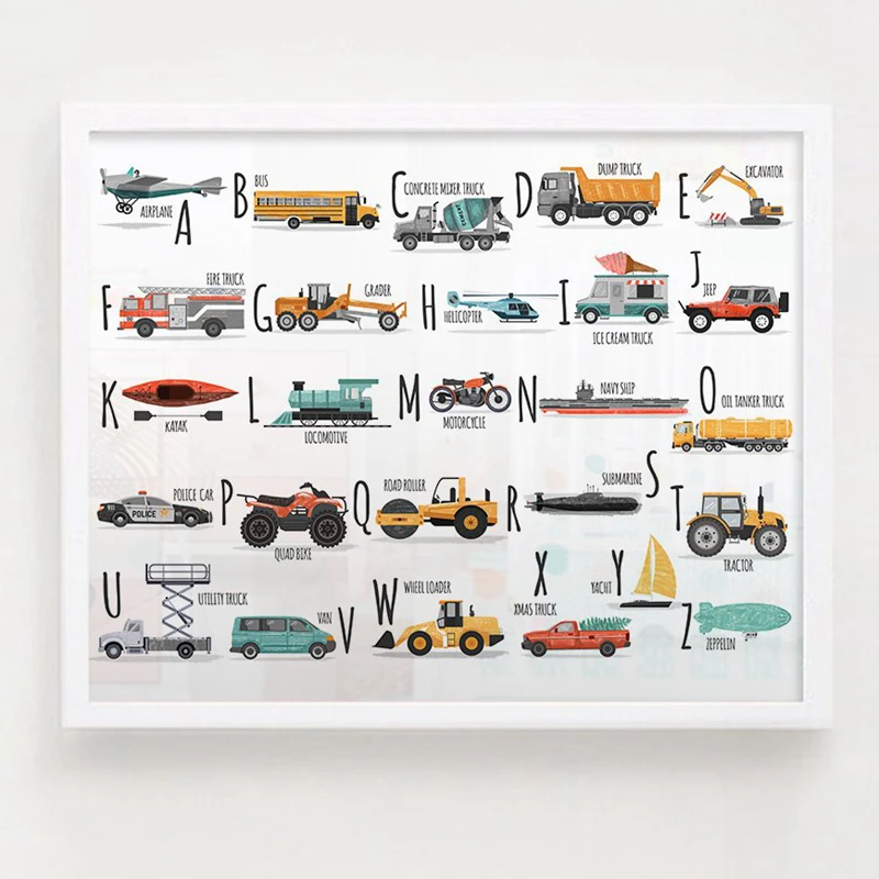 

Canvas Nordic HD Prints Painting Transportation Vehicle Car Alphabet Wall Art Poster Home Decor Modular Pictures For Living Room