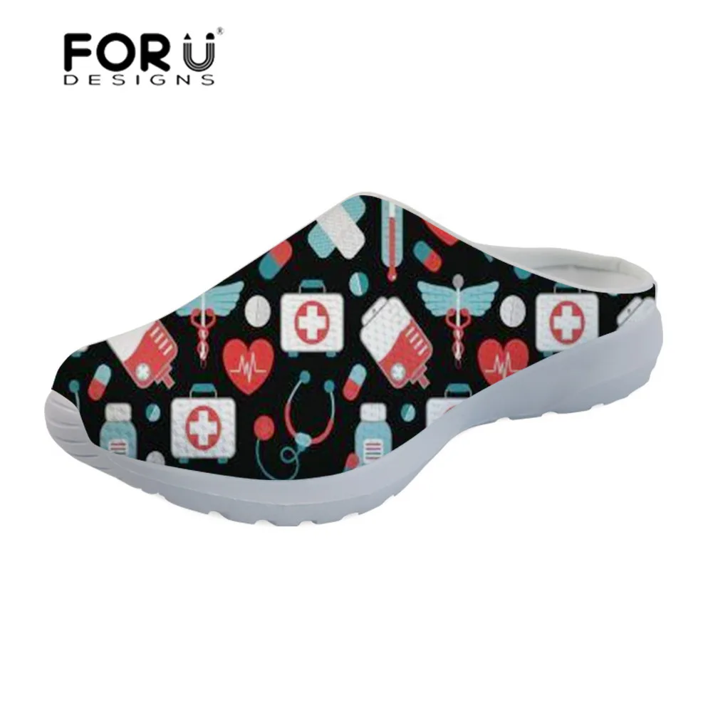 FORUDESIGNS Cartoon Nurse Pattern Sandals Women Slipper Female Summer Shoes for Ladies Sandalias Mujer Women's Flats Mesh - Цвет: YQ1390CA