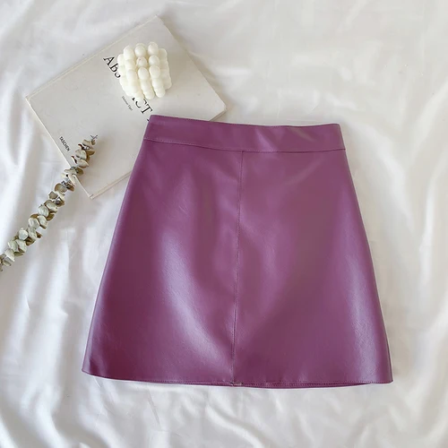 Women's Leather Skirt A-line Female Skirts Small Leather Early Autumn New Korean Version of The High Waist Wild Package Hip nike skirt Skirts