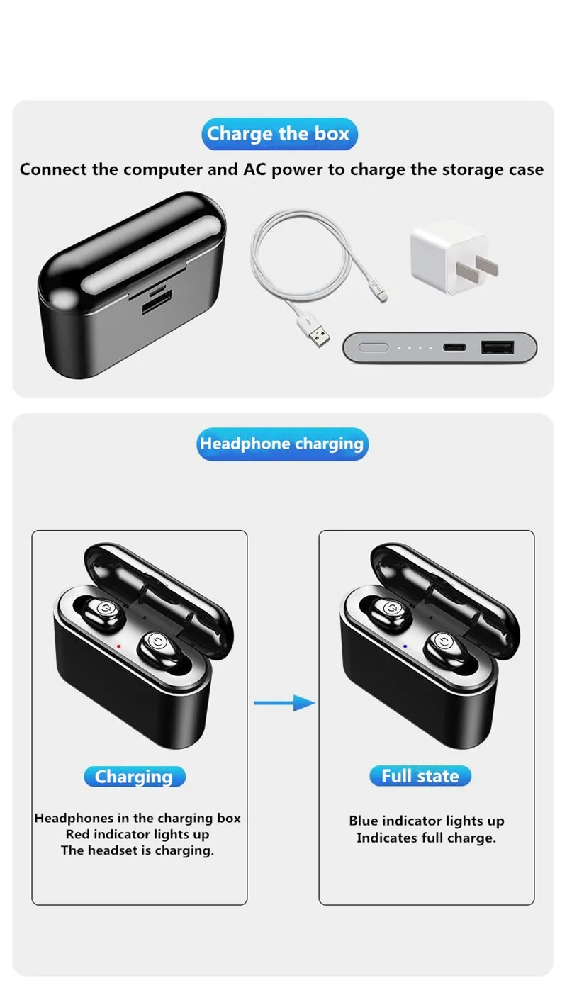 TWS Bluetooth наушники Streo для iPhone samsung Беспроводные наушники с беспроводной зарядкой чехол 5D стерео наушники для huawei