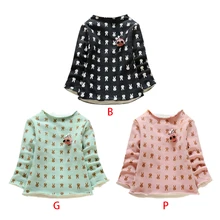 Блузка для малышей Мягкая белая рубашка с длинными рукавами из чистого хлопка с цветочным принтом для маленьких девочек базовый топ-оверсайз, одежда