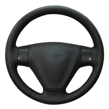 

Car Steering Wheel Cover Hand-stitched Black Genuine Leather For Kia Rio Rio5 2006-2009 Hyundai Accent 2006-2011 Getz 2005