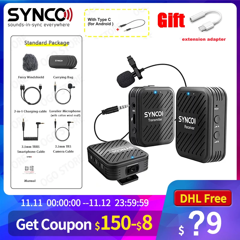 Беспроводная петличная микрофонная система SYNCO G1 G1A1 G1A2 для смартфона ноутбука DSLR