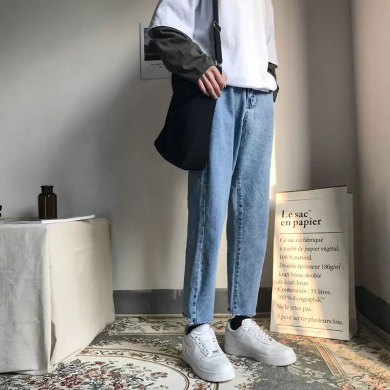 Liketkit мужские джинсовые штаны-шаровары новые осенние однотонные повседневные облегающие мужские джинсы корейские модные прямые синие брюки