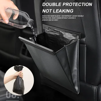 

3rolls Leak Proof Car Seat Back Magnetic Adsorption Keep Clean Trash Can Waterproof Garbage Bag Portable Space Saving PU Leather