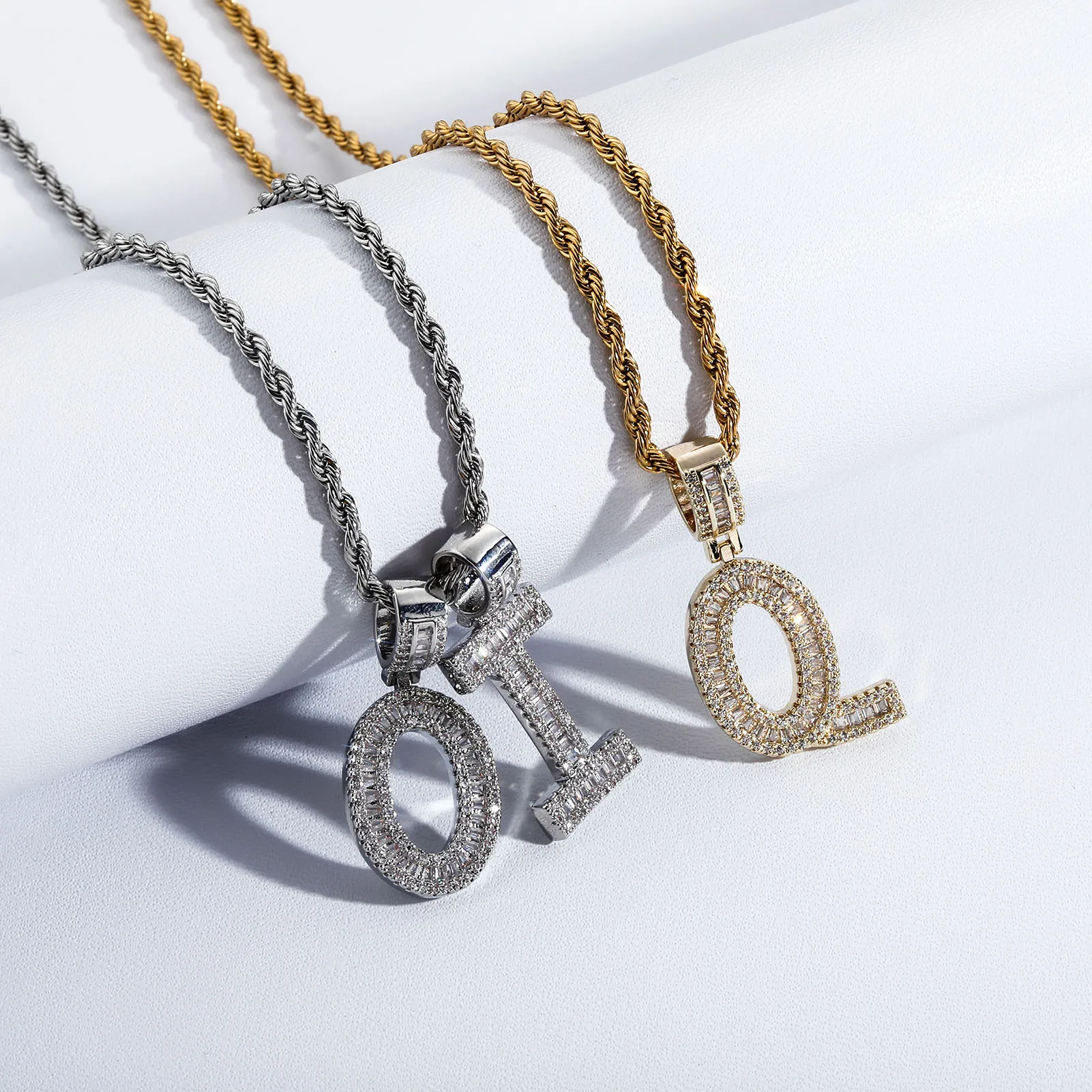 JINAO 2021 NEW Baguette Rectangular Zircon Letters Pendant High Quality Iced Out Charm AAA+CZ Necklace With 4mm Tennis Chain