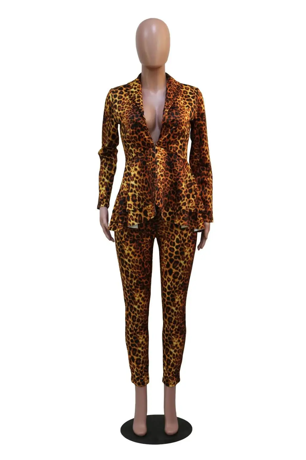yellow suit Леопардовый Блейзер костюм женский элегантный отложной воротник оборки блейзер с брюками Костюм для женщин сексуальный бизнес бодикон комплект из двух предметов - Цвет: yellow suit