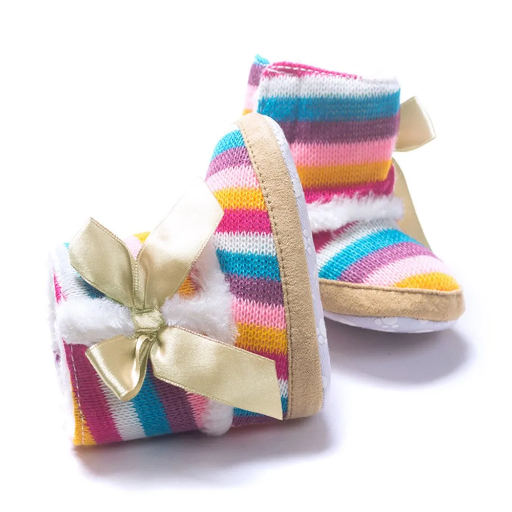 Модные теплые зимние сапоги для маленьких девочек с радужной подошвой; обувь для малышей; buciki dla niemowlat