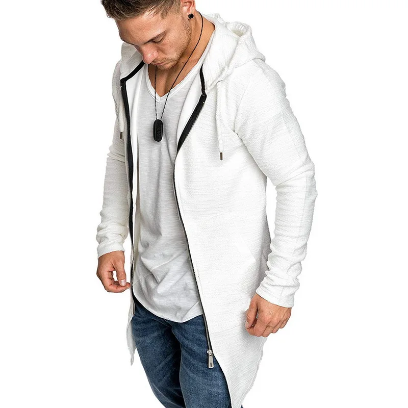 

New Mens Hooded Solid Trench Coat Jacket Cardigan Long Sleeve Outwear Male Autumn Winter Slim Fit Long Coat Top