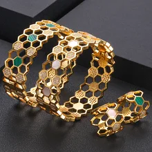 Роскошный Уникальный Африканский браслет набор колец комплекты украшений для женщин свадебный кубический циркон Кристалл CZ Дубай Свадебный ювелирный набор