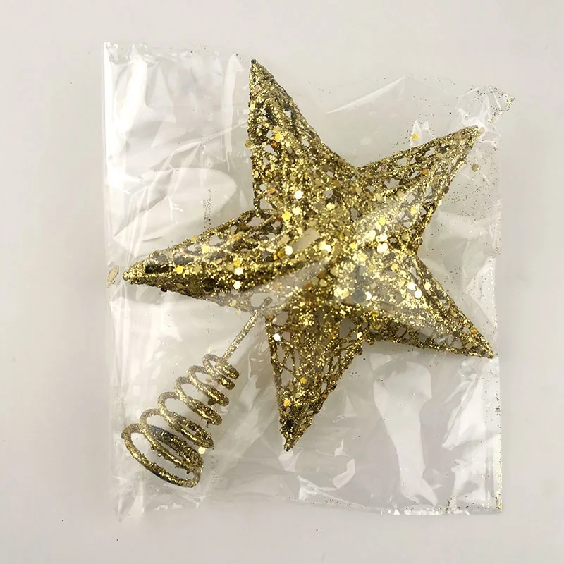 1pcs/pack 15*20cm Gold Glitter Christmas Tree Top Iron Star Christmas Decorations Home Xmas Tree Ornaments Handmade DIY